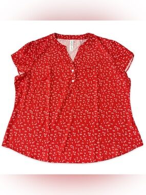 B Brand Cap Sleeve Blouse Womens XL Orange White Floral Lightweight V‎ Neck